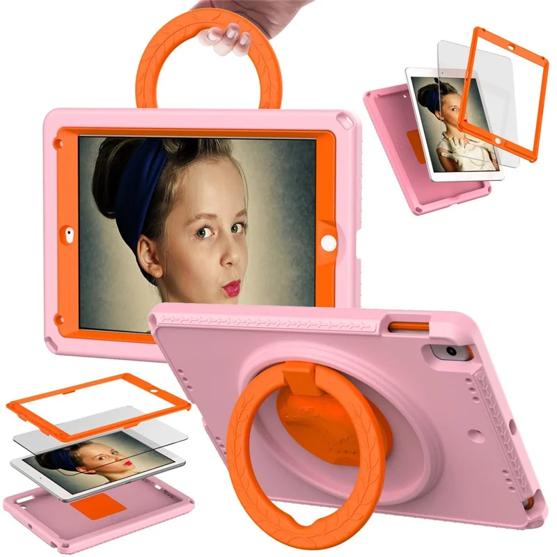 For iPad Air (2013) / Air 2  /  9.7-inch (2017) / (2018) EVA Shockproof Case with Shoulder Strap / Waterproof Screen Protector Anti-Scratch Cover Portable Tablet Case - Pink