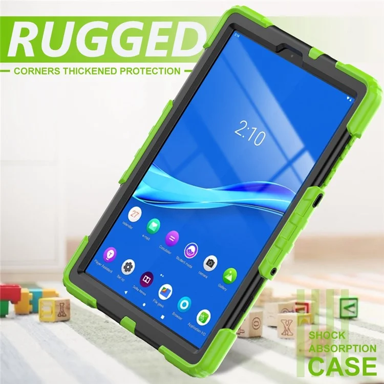For Lenovo M10 Plus / Smart Tab M10 FHD Plus Silicone+PC Tablet Case Hand Strap Kickstand Shockproof Cover with Shoulder Strap - Yellowgreen