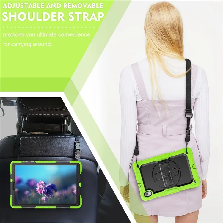 For Lenovo M10 Plus / Smart Tab M10 FHD Plus Silicone+PC Tablet Case Hand Strap Kickstand Shockproof Cover with Shoulder Strap - Yellowgreen