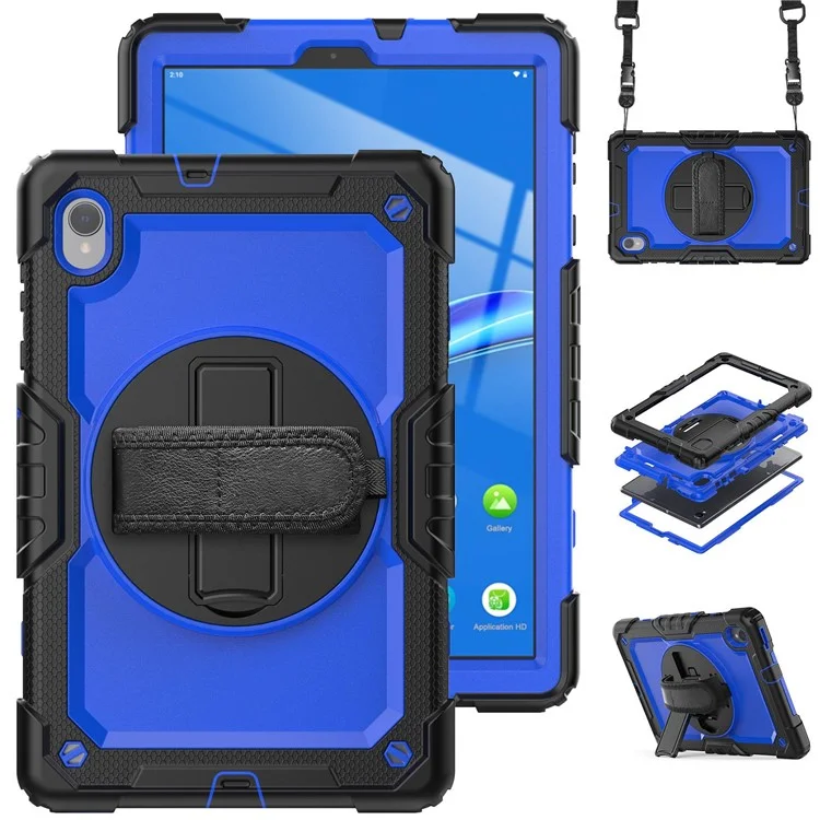 Pour Lenovo M10 Plus Silicone + PC Tablet Case Hand Strap Kickstand Tocoproof Couvre Avec Bandoulière - pc Bleu / le Noir