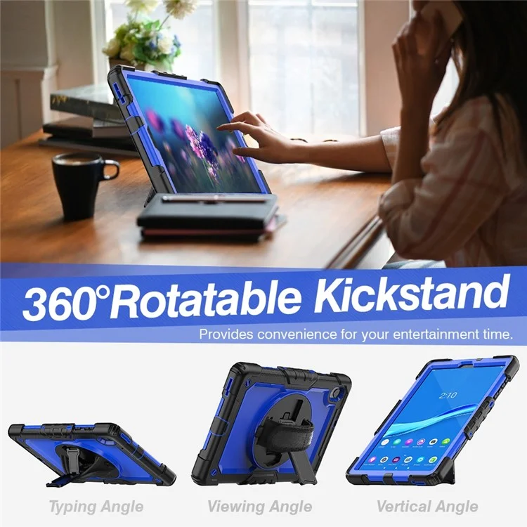 Pour Lenovo M10 Plus Silicone + PC Tablet Case Hand Strap Kickstand Tocoproof Couvre Avec Bandoulière - pc Bleu / le Noir