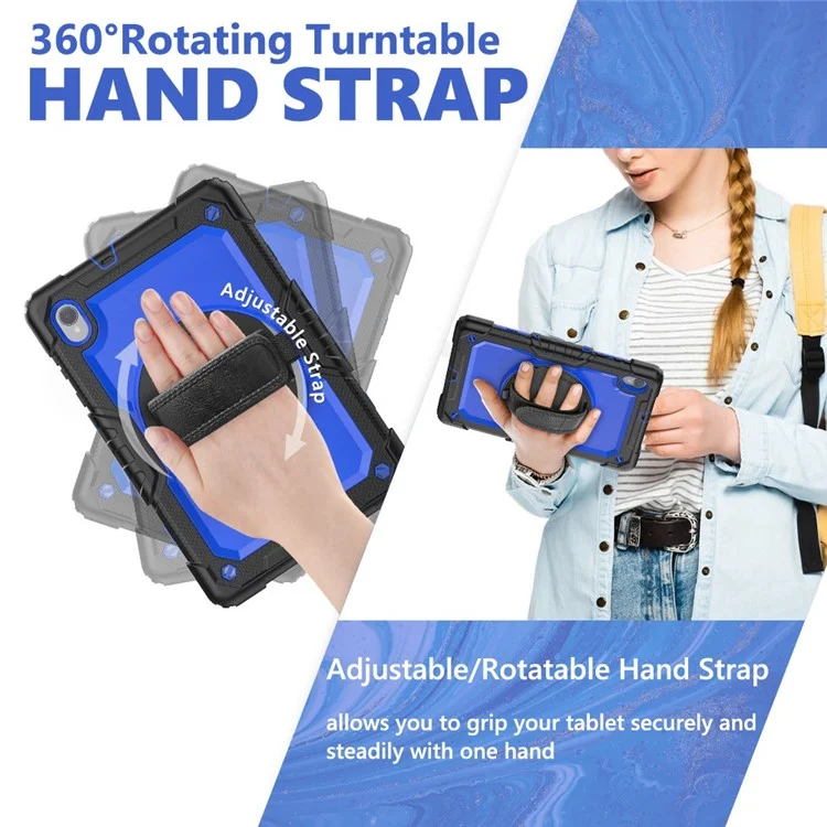 Pour Lenovo M10 Plus Silicone + PC Tablet Case Hand Strap Kickstand Tocoproof Couvre Avec Bandoulière - pc Bleu / le Noir