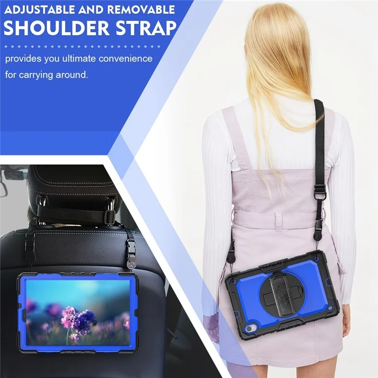 Pour Lenovo M10 Plus Silicone + PC Tablet Case Hand Strap Kickstand Tocoproof Couvre Avec Bandoulière - pc Bleu / le Noir