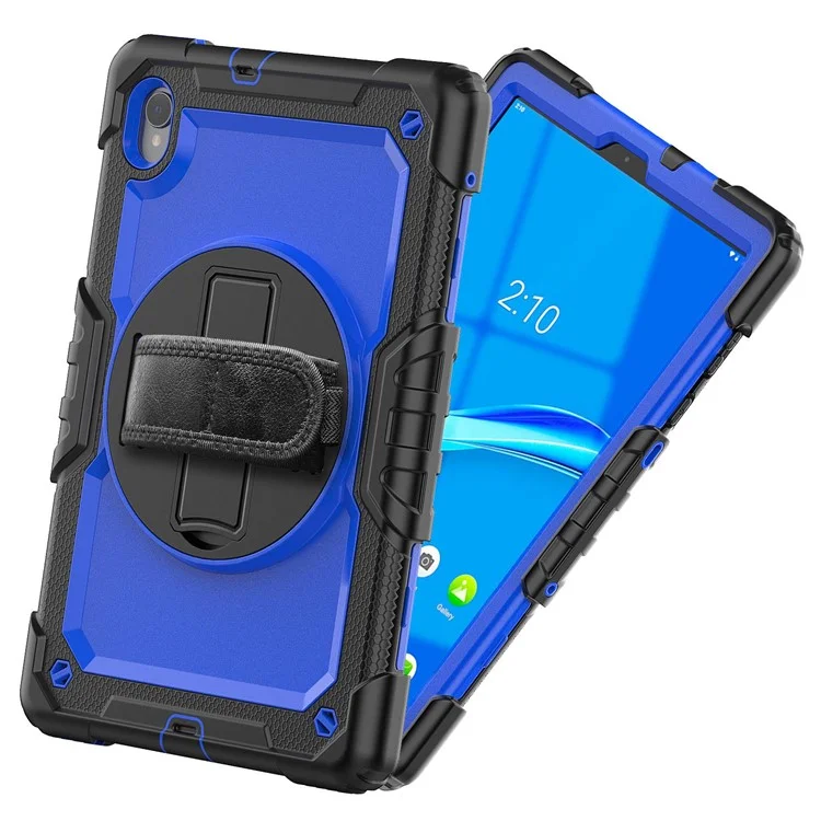 Pour Lenovo M10 Plus Silicone + PC Tablet Case Hand Strap Kickstand Tocoproof Couvre Avec Bandoulière - pc Bleu / le Noir