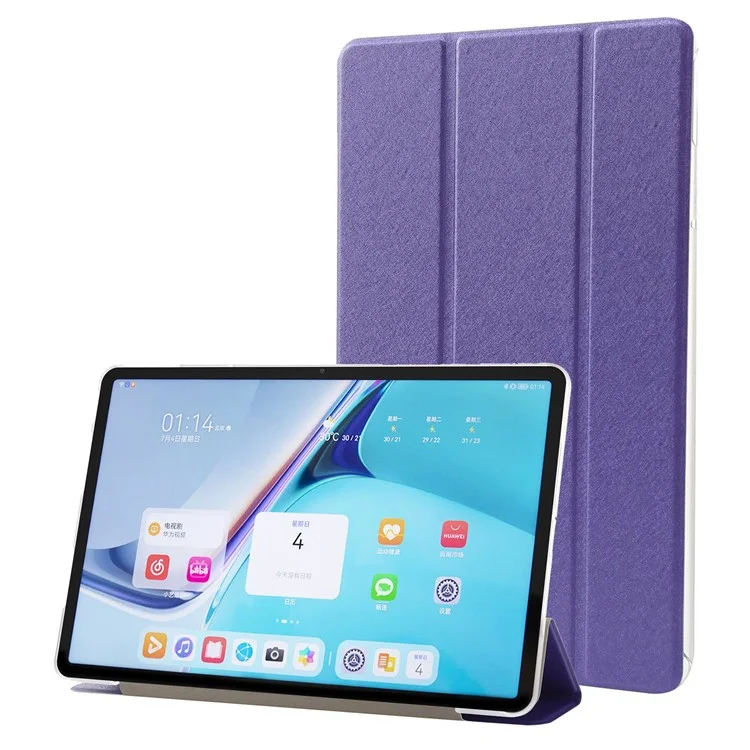 Für Huawei Matepad Pro 11 (2022) Seiden Textur Schutzhülle PU Leder Tri-fold Stand Folio Cover - Violett