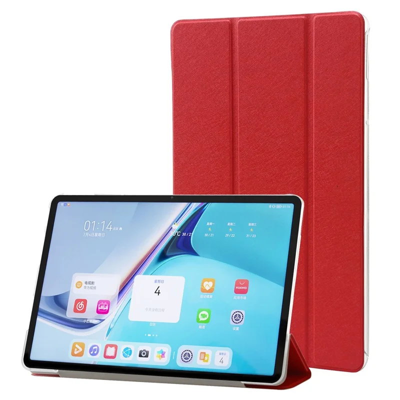 For Huawei MatePad Pro 11 (2022) Silk Texture Protective Case PU Leather Tri-fold Stand Folio Cover - Red