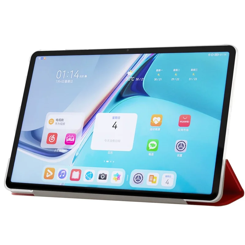 For Huawei MatePad Pro 11 (2022) Silk Texture Protective Case PU Leather Tri-fold Stand Folio Cover - Red