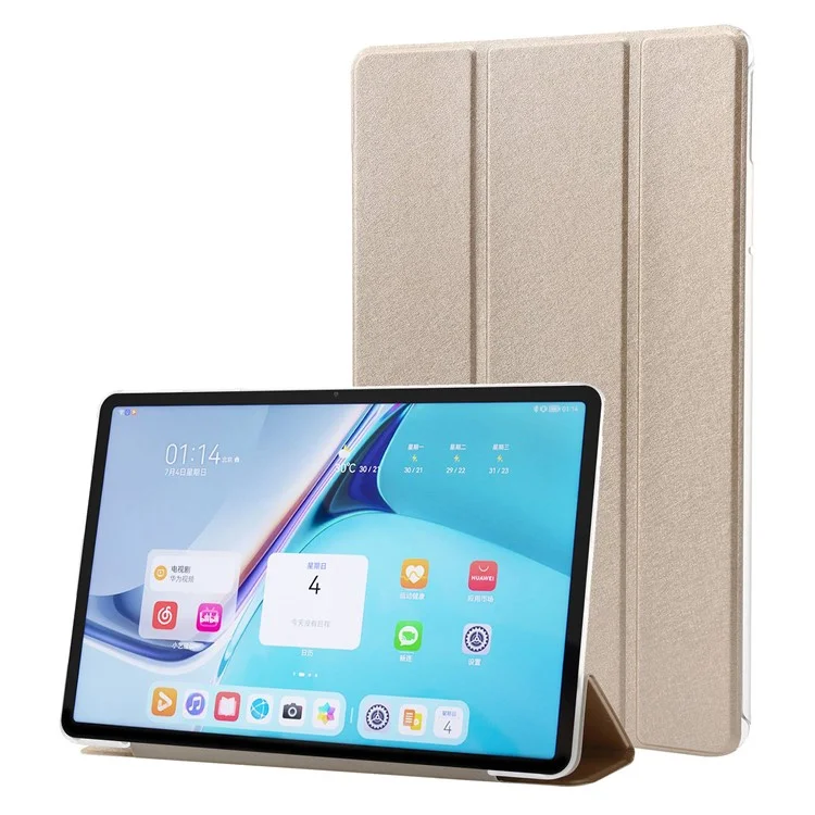 For Huawei MatePad Pro 11 (2022) Silk Texture Protective Case PU Leather Tri-fold Stand Folio Cover - Gold