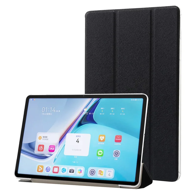 For Huawei MatePad Pro 11 (2022) Silk Texture Protective Case PU Leather Tri-fold Stand Folio Cover - Black