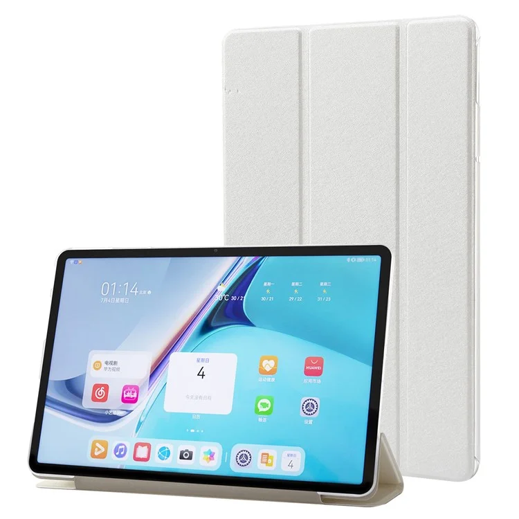 Pour Huawei Matepad Pro 11 (2022) Case de Protection de Texture en Soie pu Leather Tri Fold Stand Folio Cover - Blanche