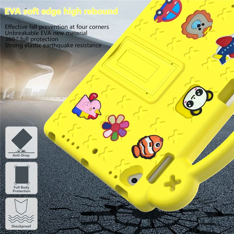 For iPad Air 2 / Air (2013)  /  9.7-inch (2017) / (2018) Anti-Scratch EVA Case Protective Tablet Cover Portable Case with Kickstand - Yellow