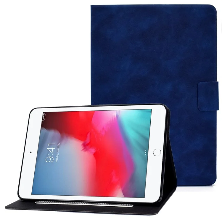Para iPad mini (2019) 7,9 polegadas / iPad mini 4 / 3 / 2 / 1 Capa Protetora de Tablet de Couro PU com Textura de Vaca, Suporte e Porta-Cartões, Anti-Arranhões - Azul