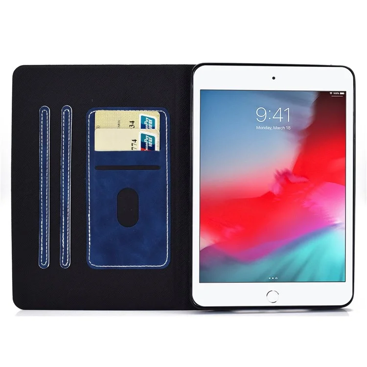 Para iPad mini (2019) 7,9 polegadas / iPad mini 4 / 3 / 2 / 1 Capa Protetora de Tablet de Couro PU com Textura de Vaca, Suporte e Porta-Cartões, Anti-Arranhões - Azul
