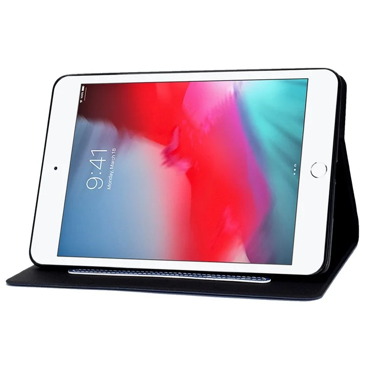 Para iPad mini (2019) 7,9 polegadas / iPad mini 4 / 3 / 2 / 1 Capa Protetora de Tablet de Couro PU com Textura de Vaca, Suporte e Porta-Cartões, Anti-Arranhões - Azul