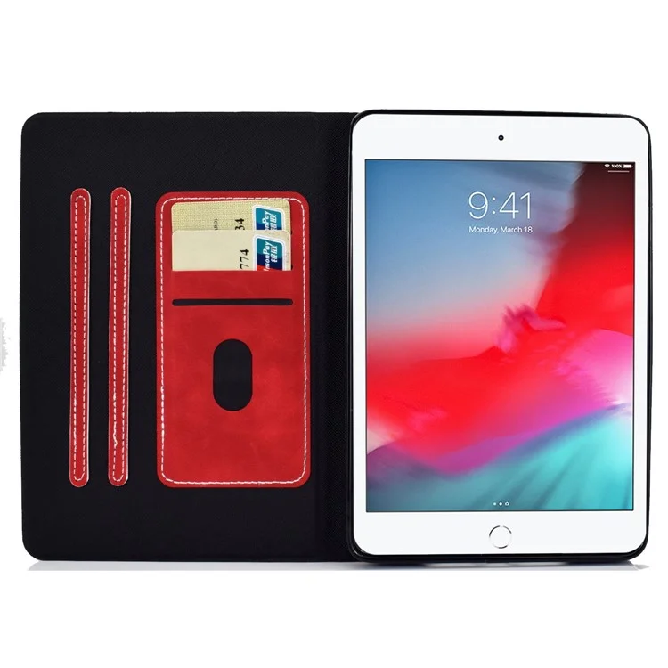 Para iPad mini (2019) 7.9 polegadas / iPad mini 4 / 3 / 2 / 1 Capa de Tablet de Couro Sintético com Textura de Couro Cru - Suporte para Cartão e Proteção Antirrisco - Vermelho