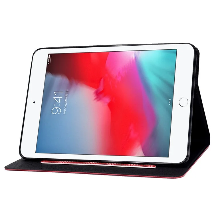 Para iPad mini (2019) 7.9 polegadas / iPad mini 4 / 3 / 2 / 1 Capa de Tablet de Couro Sintético com Textura de Couro Cru - Suporte para Cartão e Proteção Antirrisco - Vermelho