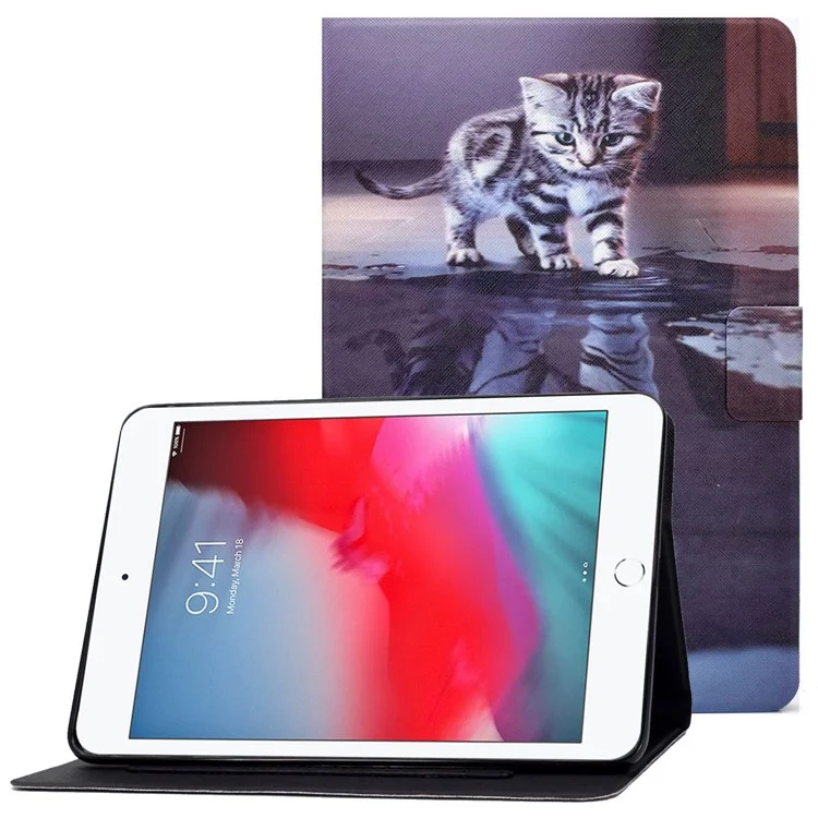 Pour iPad Mini 1 / 2 / 3 / 4 / mini (2019) 7.9 pouces Impression de motifs Étui rabattable magnétique en cuir PU avec support pliant et fentes pour cartes - Chat / Tigre