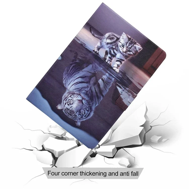 Pour iPad Mini 1 / 2 / 3 / 4 / mini (2019) 7.9 pouces Impression de motifs Étui rabattable magnétique en cuir PU avec support pliant et fentes pour cartes - Chat / Tigre