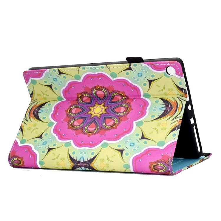 For Amazon Fire HD 8 (2016) / (2017) / (2018) Elastic Band Closure Drop-proof Tablet Stand Case Pattern Printing Card Slots Design PU Leather Cover - Pink Flower