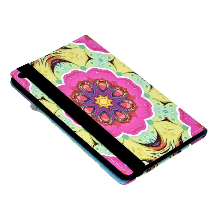 For Amazon Fire HD 8 (2016) / (2017) / (2018) Elastic Band Closure Drop-proof Tablet Stand Case Pattern Printing Card Slots Design PU Leather Cover - Pink Flower