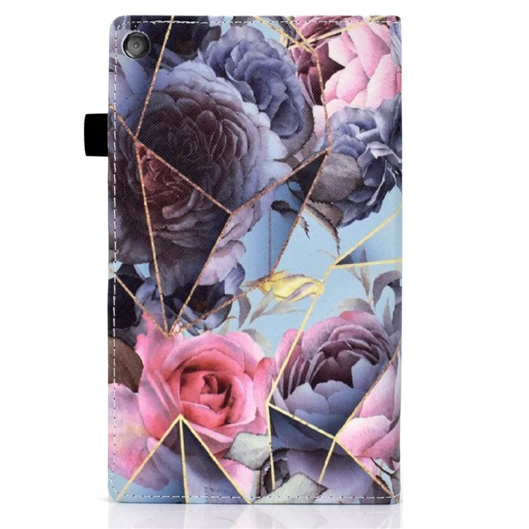 For Amazon Fire HD 8 (2016) / (2017) / (2018) Elastic Band Closure Drop-proof Tablet Stand Case Pattern Printing Card Slots Design PU Leather Cover - Pink Rose