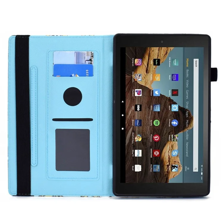 For Amazon Fire HD 8 (2016) / (2017) / (2018) Elastic Band Closure Drop-proof Tablet Stand Case Pattern Printing Card Slots Design PU Leather Cover - Pink Rose