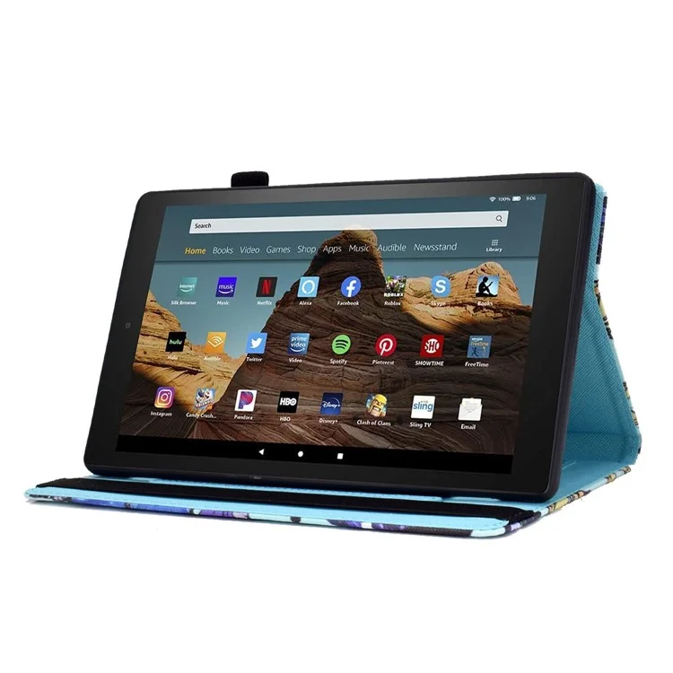 For Amazon Fire HD 8 (2016) / (2017) / (2018) Elastic Band Closure Drop-proof Tablet Stand Case Pattern Printing Card Slots Design PU Leather Cover - Pink Rose