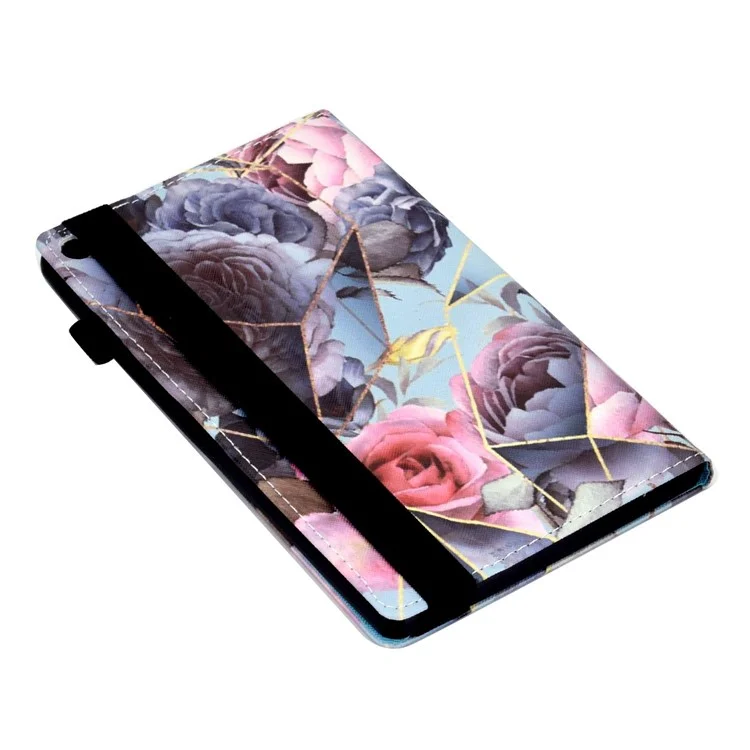 For Amazon Fire HD 8 (2016) / (2017) / (2018) Elastic Band Closure Drop-proof Tablet Stand Case Pattern Printing Card Slots Design PU Leather Cover - Pink Rose