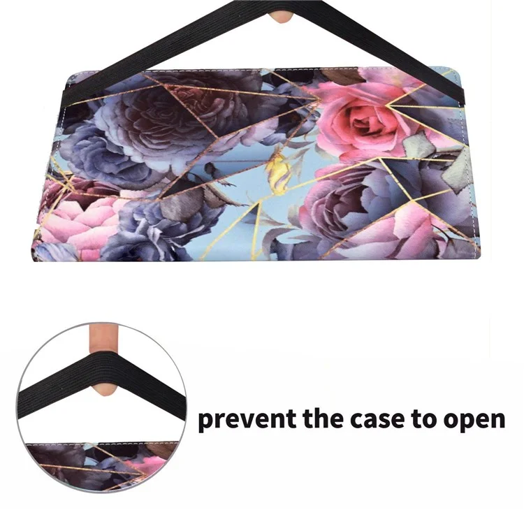 For Amazon Fire HD 8 (2016) / (2017) / (2018) Elastic Band Closure Drop-proof Tablet Stand Case Pattern Printing Card Slots Design PU Leather Cover - Pink Rose