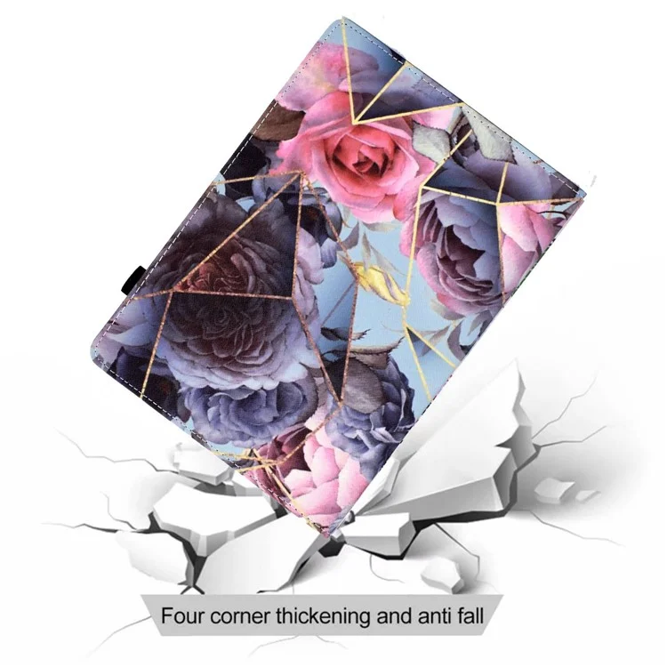 For Amazon Fire HD 8 (2016) / (2017) / (2018) Elastic Band Closure Drop-proof Tablet Stand Case Pattern Printing Card Slots Design PU Leather Cover - Pink Rose