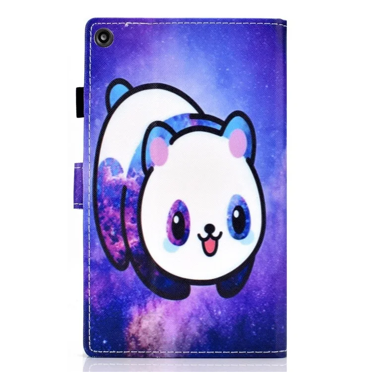 For Amazon Fire HD 8 (2016)  /  (2017)  /  (2018) Shockproof Cover Anti-Scratch Leather Case Stitched Pattern Printed Magnetic Closure Tablet Stand Case with Wallet  /  Card Slots - Starry Panda