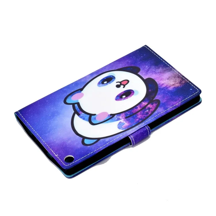 For Amazon Fire HD 8 (2016)  /  (2017)  /  (2018) Shockproof Cover Anti-Scratch Leather Case Stitched Pattern Printed Magnetic Closure Tablet Stand Case with Wallet  /  Card Slots - Starry Panda