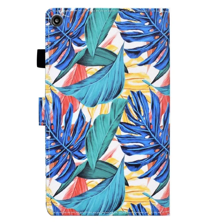 For Amazon Fire HD 8 (2016)  /  (2017)  /  (2018) Shockproof Cover Anti-Scratch Leather Case Stitched Pattern Printed Magnetic Closure Tablet Stand Case with Wallet  /  Card Slots - Leaves