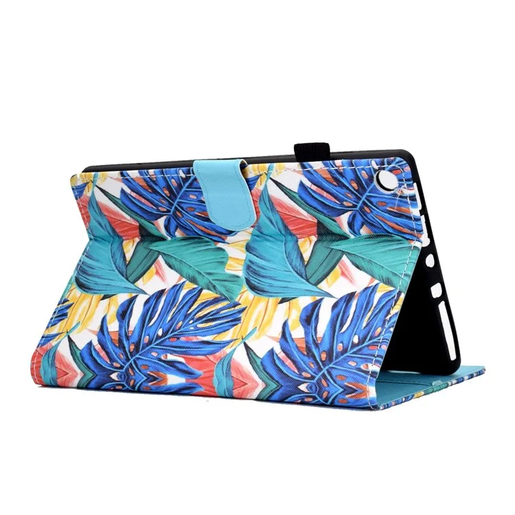 For Amazon Fire HD 8 (2016)  /  (2017)  /  (2018) Shockproof Cover Anti-Scratch Leather Case Stitched Pattern Printed Magnetic Closure Tablet Stand Case with Wallet  /  Card Slots - Leaves