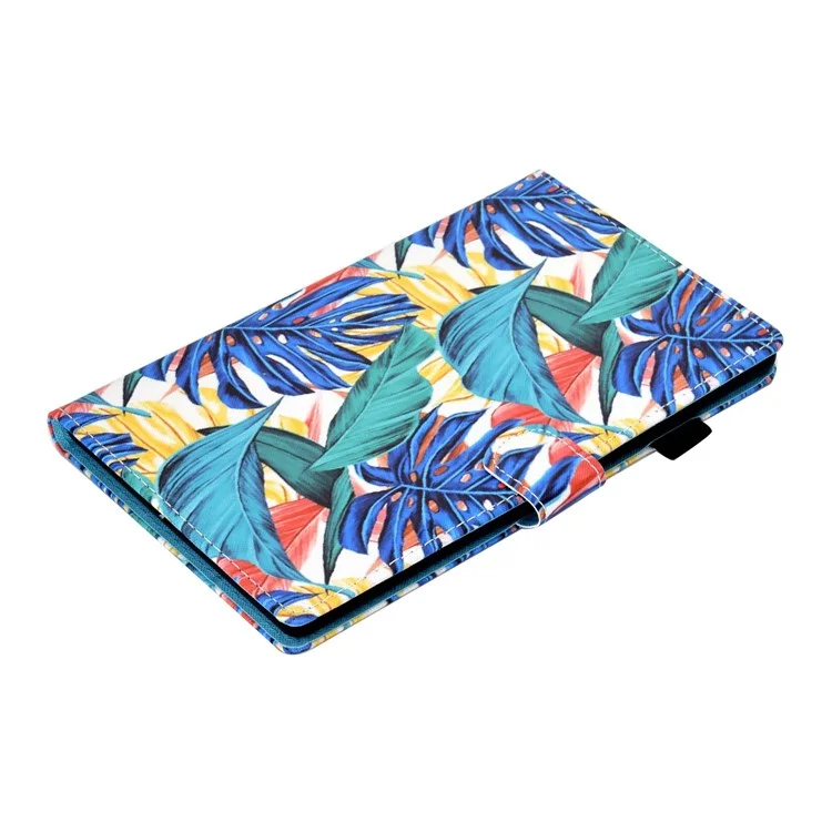 For Amazon Fire HD 8 (2016)  /  (2017)  /  (2018) Shockproof Cover Anti-Scratch Leather Case Stitched Pattern Printed Magnetic Closure Tablet Stand Case with Wallet  /  Card Slots - Leaves