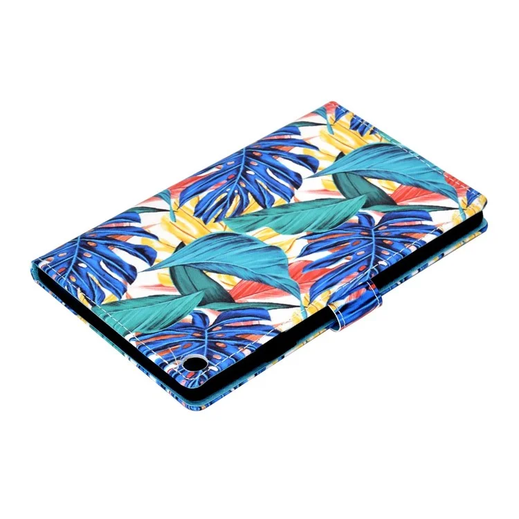For Amazon Fire HD 8 (2016)  /  (2017)  /  (2018) Shockproof Cover Anti-Scratch Leather Case Stitched Pattern Printed Magnetic Closure Tablet Stand Case with Wallet  /  Card Slots - Leaves
