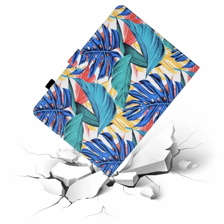 For Amazon Fire HD 8 (2016)  /  (2017)  /  (2018) Shockproof Cover Anti-Scratch Leather Case Stitched Pattern Printed Magnetic Closure Tablet Stand Case with Wallet  /  Card Slots - Leaves
