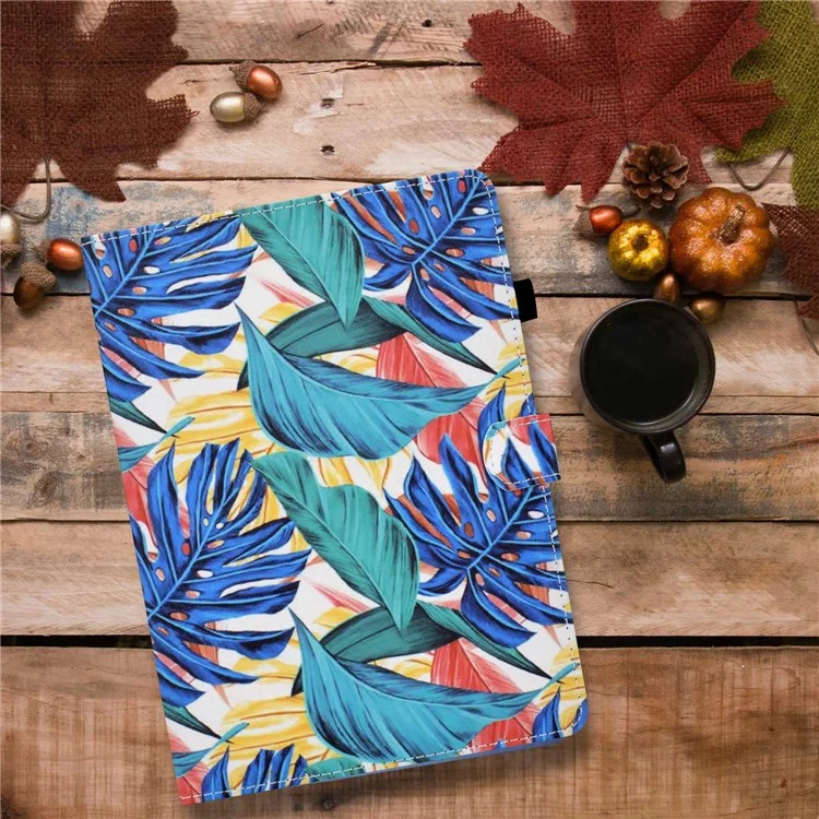 For Amazon Fire HD 8 (2016)  /  (2017)  /  (2018) Shockproof Cover Anti-Scratch Leather Case Stitched Pattern Printed Magnetic Closure Tablet Stand Case with Wallet  /  Card Slots - Leaves