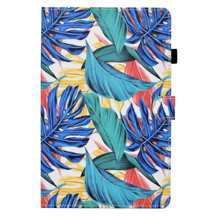 For Amazon Fire HD 8 (2016)  /  (2017)  /  (2018) Shockproof Cover Anti-Scratch Leather Case Stitched Pattern Printed Magnetic Closure Tablet Stand Case with Wallet  /  Card Slots - Leaves