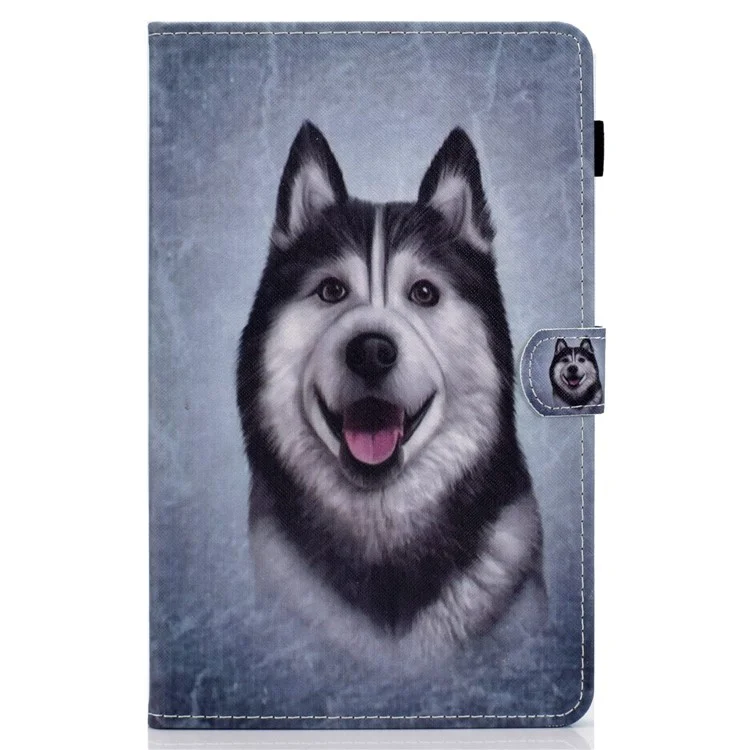 For Amazon Fire HD 8 (2016)  /  (2017)  /  (2018) Shockproof Cover Anti-Scratch Leather Case Stitched Pattern Printed Magnetic Closure Tablet Stand Case with Wallet  /  Card Slots - Husky