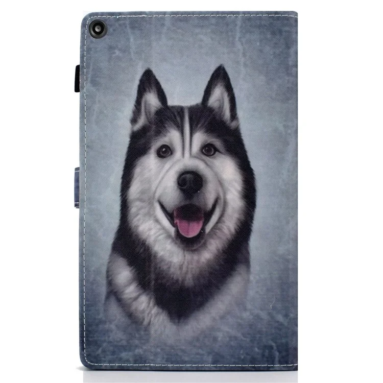 For Amazon Fire HD 8 (2016)  /  (2017)  /  (2018) Shockproof Cover Anti-Scratch Leather Case Stitched Pattern Printed Magnetic Closure Tablet Stand Case with Wallet  /  Card Slots - Husky