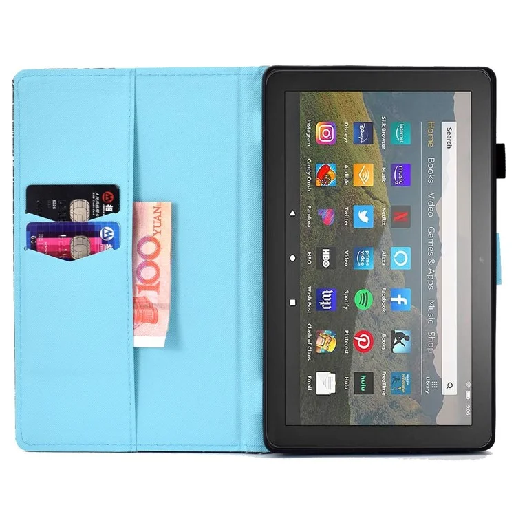 For Amazon Fire HD 8 (2016)  /  (2017)  /  (2018) Shockproof Cover Anti-Scratch Leather Case Stitched Pattern Printed Magnetic Closure Tablet Stand Case with Wallet  /  Card Slots - Husky