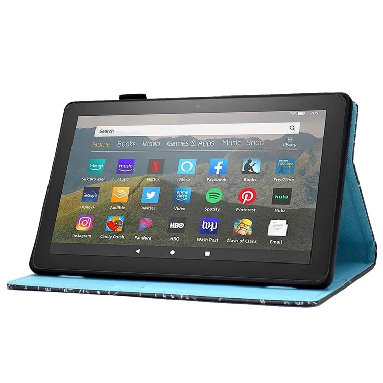 For Amazon Fire HD 8 (2016)  /  (2017)  /  (2018) Shockproof Cover Anti-Scratch Leather Case Stitched Pattern Printed Magnetic Closure Tablet Stand Case with Wallet  /  Card Slots - Husky