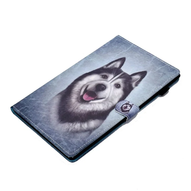 For Amazon Fire HD 8 (2016)  /  (2017)  /  (2018) Shockproof Cover Anti-Scratch Leather Case Stitched Pattern Printed Magnetic Closure Tablet Stand Case with Wallet  /  Card Slots - Husky