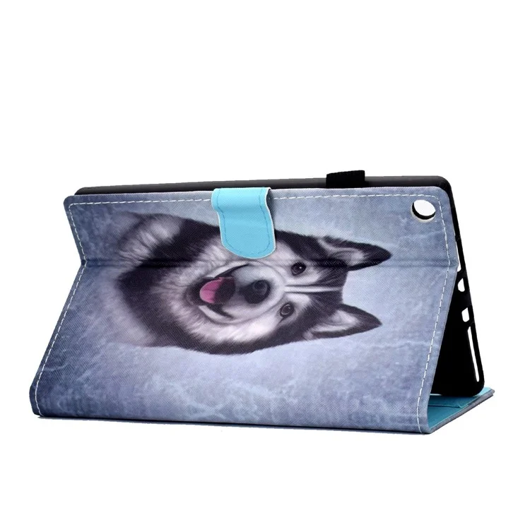 For Amazon Fire HD 8 (2016)  /  (2017)  /  (2018) Shockproof Cover Anti-Scratch Leather Case Stitched Pattern Printed Magnetic Closure Tablet Stand Case with Wallet  /  Card Slots - Husky
