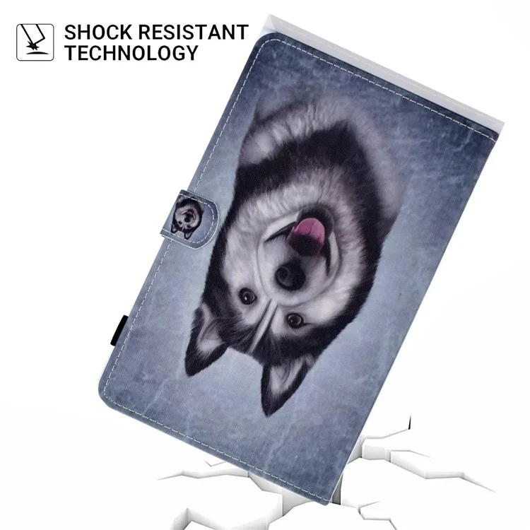 For Amazon Fire HD 8 (2016)  /  (2017)  /  (2018) Shockproof Cover Anti-Scratch Leather Case Stitched Pattern Printed Magnetic Closure Tablet Stand Case with Wallet  /  Card Slots - Husky
