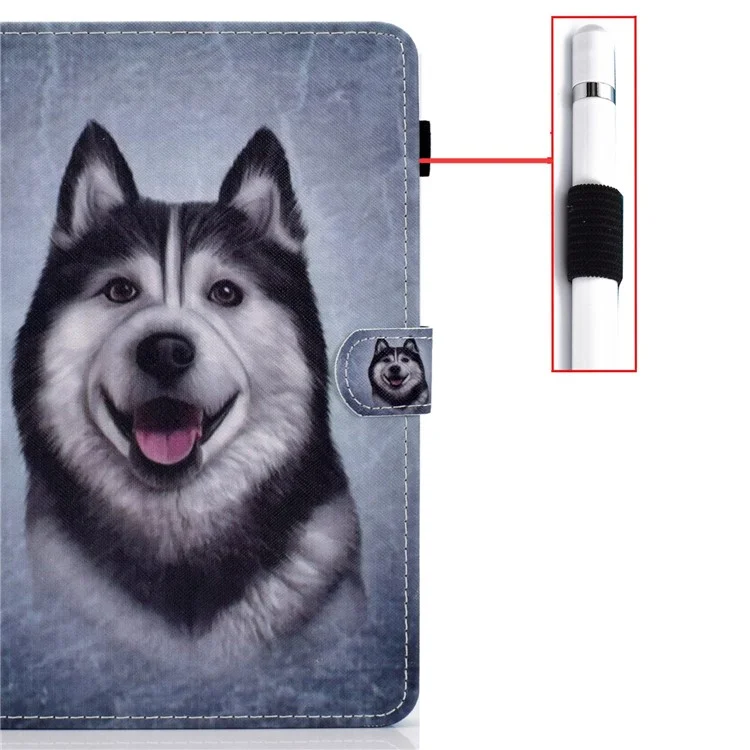 For Amazon Fire HD 8 (2016)  /  (2017)  /  (2018) Shockproof Cover Anti-Scratch Leather Case Stitched Pattern Printed Magnetic Closure Tablet Stand Case with Wallet  /  Card Slots - Husky