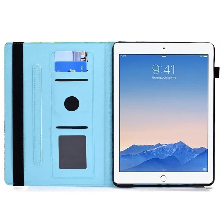 Para iPad Air (2013) / Air 2 / iPad 9,7 polegadas (2017) / (2018) Stitching PU Leather Tablet Cover Pattern Printing Stand Card Holder Case with Elastic Band Closure - Girassol
