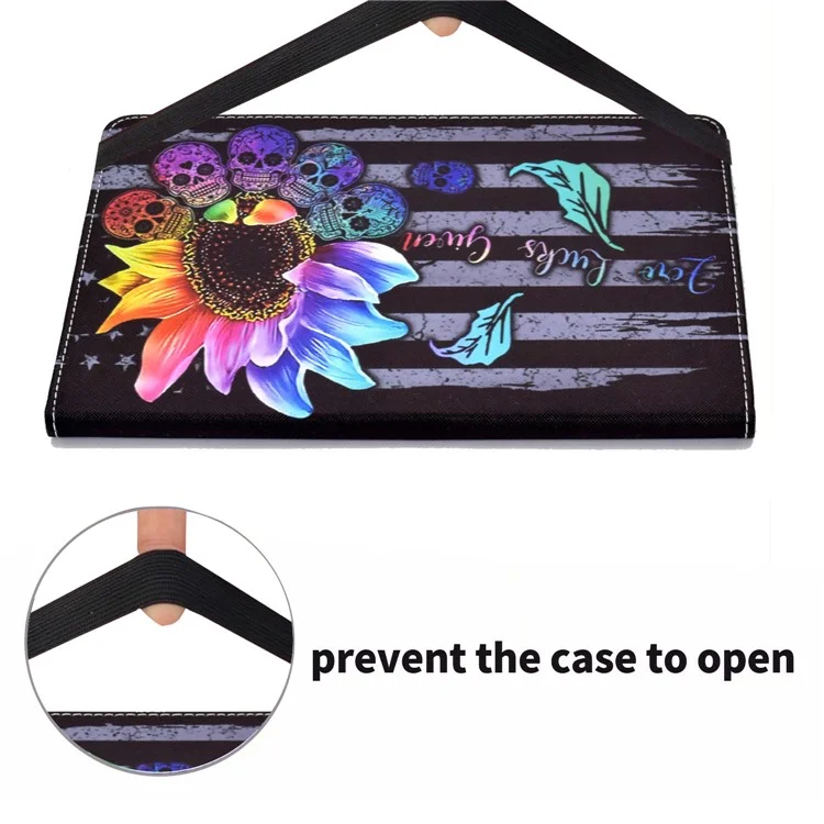 Para iPad Air (2013) / Air 2 / iPad 9,7 polegadas (2017) / (2018) Stitching PU Leather Tablet Cover Pattern Printing Stand Card Holder Case with Elastic Band Closure - Girassol