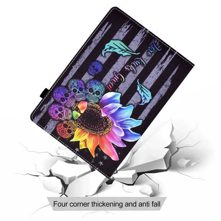 Para iPad Air (2013) / Air 2 / iPad 9,7 polegadas (2017) / (2018) Stitching PU Leather Tablet Cover Pattern Printing Stand Card Holder Case with Elastic Band Closure - Girassol